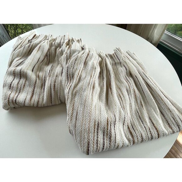 Vintage 1970s pleated curtains, beige & tan vertical stripes, pair of panels - Picture 10 of 10